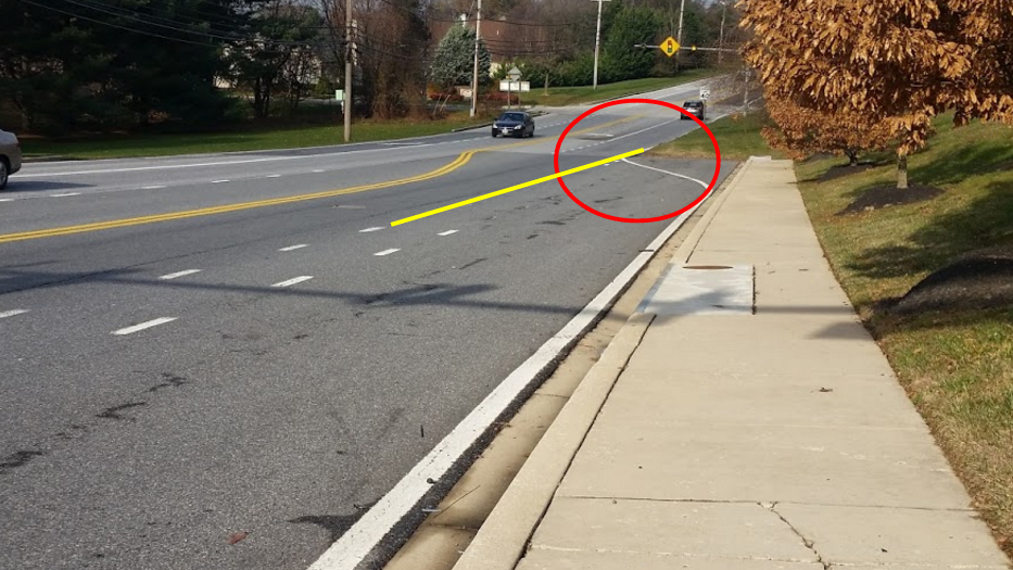 MD-103, where the bike lane ends in grass.